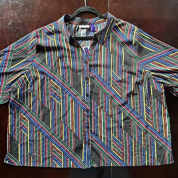 CATHERINES 3X WP 26/28WP NWT Polyester Geometric Striped Blouse - Picture 1 of 4